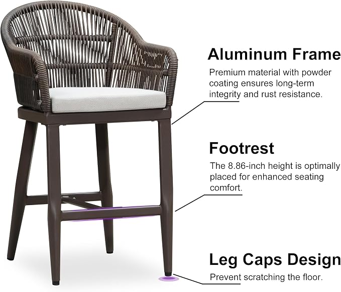 PURPLE LEAF Outdoor Counter Height Bar Stools Set of 2 Patio Metal Modern - Image 7