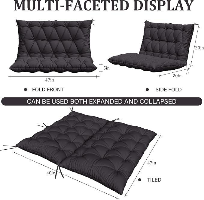 Porch Swing Cushion with Backrest, Waterproof Bench Cushion - Image 2