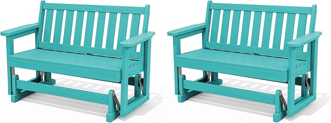 SERWALL Outdoor Glider Bench Set of 2, HDPE Weather-Resistant Swinging Bench by SERWALL