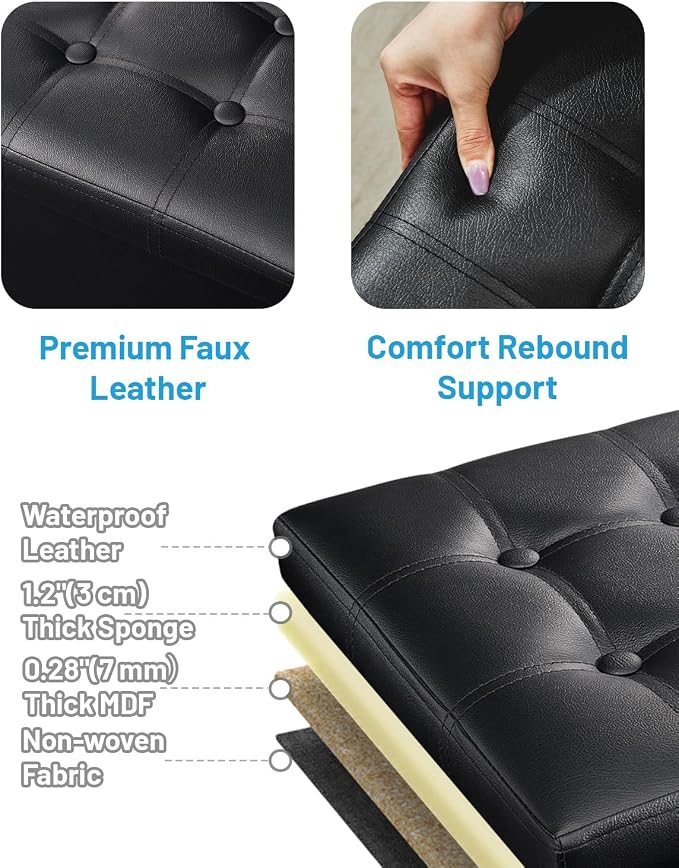 AmasSmile Storage Ottoman Folding Foot Rest Stool, Leather Footstool Bench - Image 7