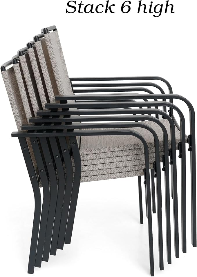 5 Piece Patio Dining Set, Outdoor Black Sling Stackable Chairs and 35" Square - Image 6