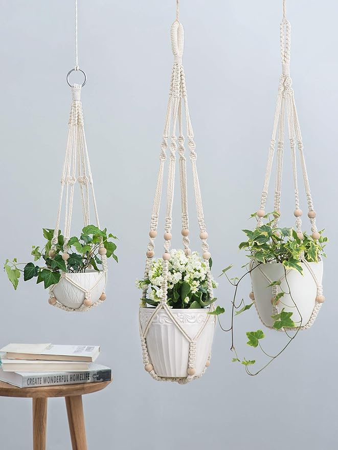 Mkono 3 Pack Macrame Plant Hangers Indoor Different Size Hanging Planter Basket - Image 3