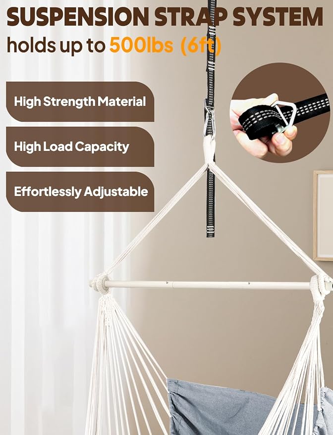 Chihee Hammock Chair Hanging Swing Max 500 Lbs 2 Cushions Included Metal - Image 3