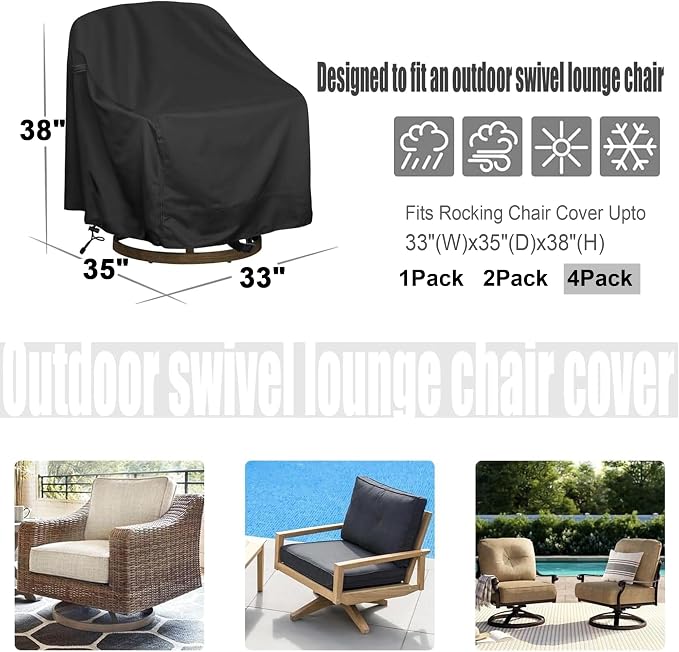 Outdoor Swivel Lounge Chair Cover 4 Pack, Waterproof Heavy Duty Outdoor Chair - Image 2