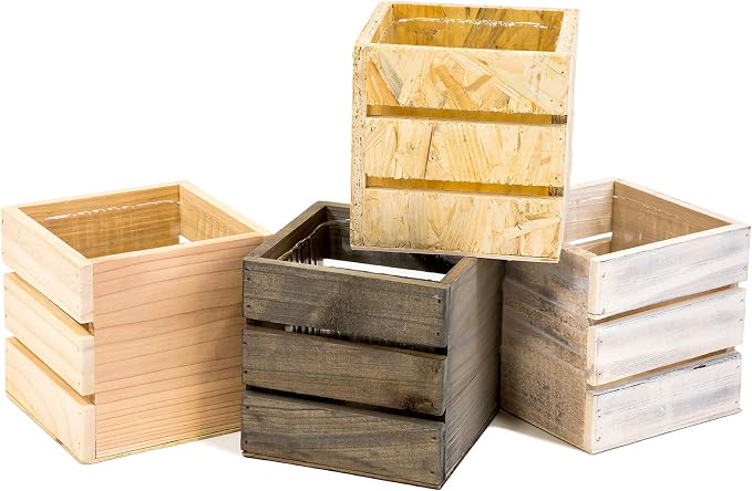 Wood Planter Box with Wine Crate Styled, 5 Inch Square, Rose Wood, Plastic Liner - Image 3