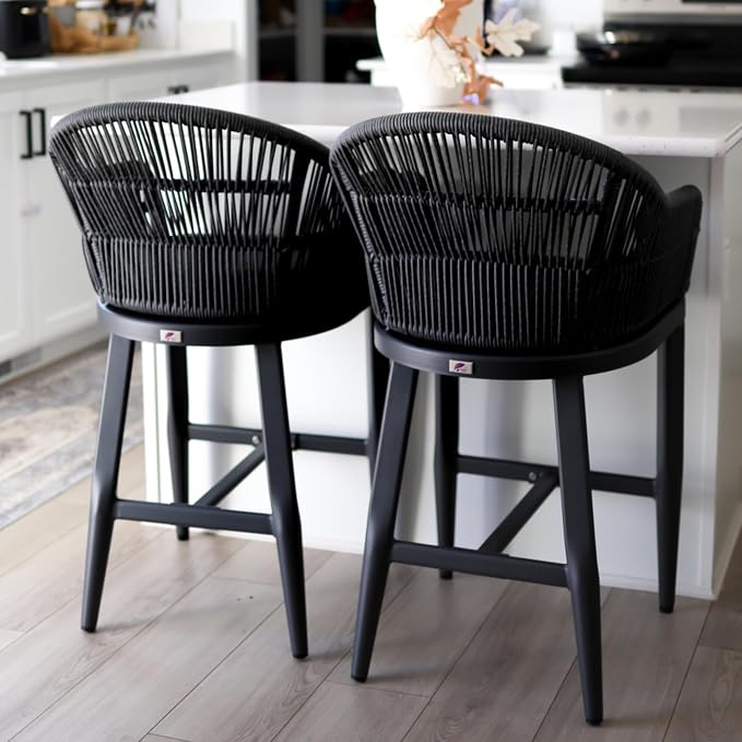 PURPLE LEAF Outdoor Counter Height Bar Stools Set of 2 Patio Metal Modern by PURPLELEAF
