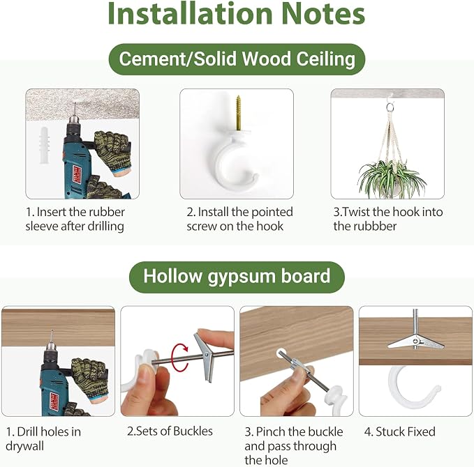 Mkono Ceiling Hooks for Hanging Plants, Swag Hook Plant Wall Hanger Heavy Duty - Image 7