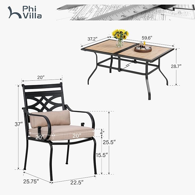 PHI VILLA Patio Dining Set for 6, Metal Patio Furniture for Outdoor Kitchen - Image 9