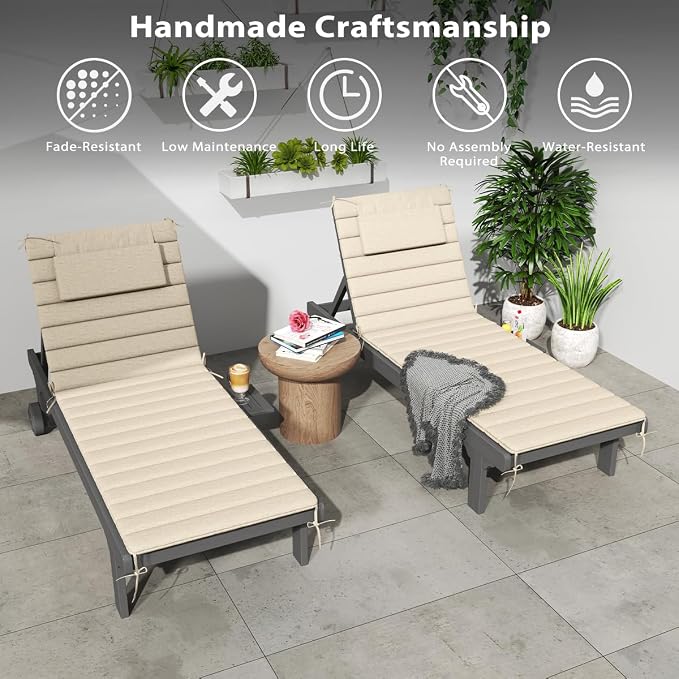 Sundale Outdoor Olefin Quilted Lounge Cushion Set of 4, Patio Foldable Chaise - Image 6