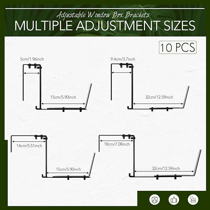 Layhit 10 Pcs Adjustable Planter Box Brackets Universal Heavy Duty Flower Box - Image 2
