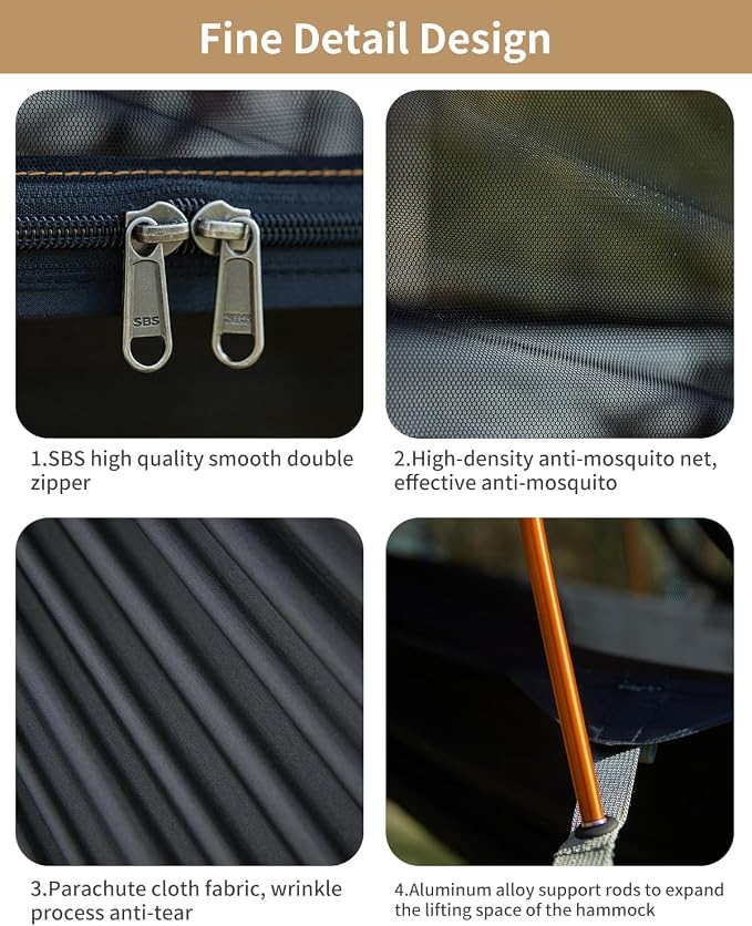 Camping Hammock Tent with Mosquito Net and Sunshade, Extra Large - Image 8