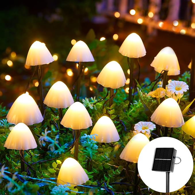 Solar Mushroom Garden Lights for Outside, 20 LED 32.8FT Solar Pathway Lights by Brightown