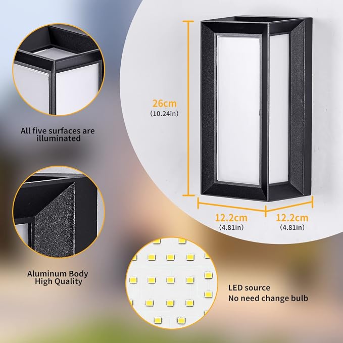 LANFU LED 18W Modern Rectangular Outdoor Wall Sconce 3000K Outside Light - Image 2