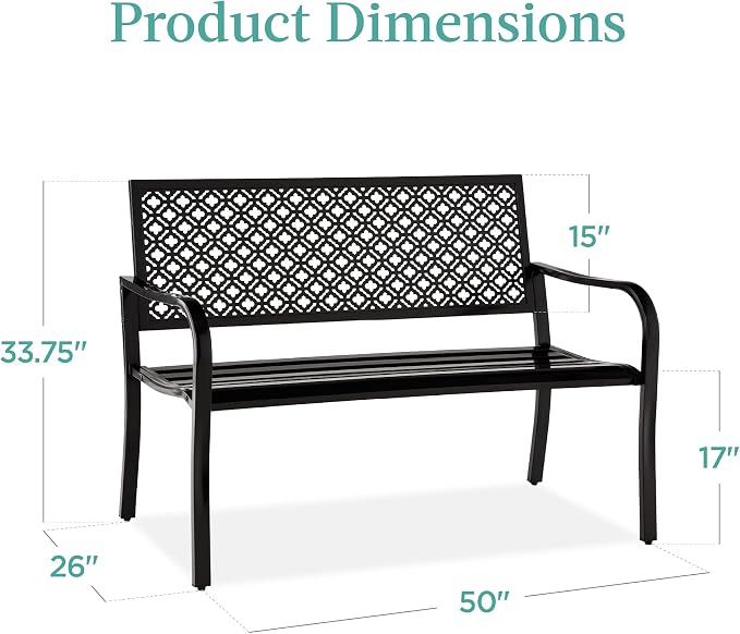 Best Choice Products Outdoor Bench 2-Person Metal Steel Benches Furniture - Image 2