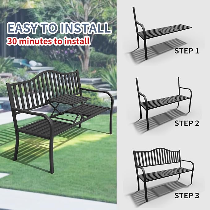 SHGJ&SOFT Outdoor Bench, Garden Bench, Outdoor Metal Frame Patio Park Bench - Image 9