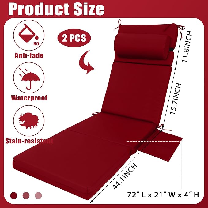 Wenqik 2 Pcs Outdoor Chaise Lounge Cushion - Image 3