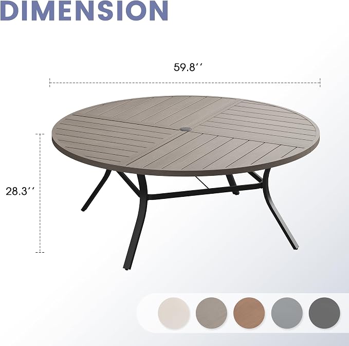 VICLLAX 60" Round Outdoor Table, Patio Dining Table - Image 3