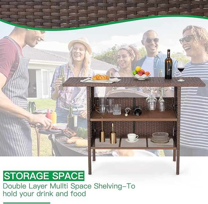 ECOTOUGE Patio Wicker Bar Table, Outdoor Rattan Counter Table - Image 5