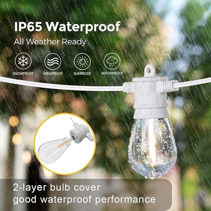 SUNTHIN White Outdoor String Lights, 96FT White Patio Lights - Image 3