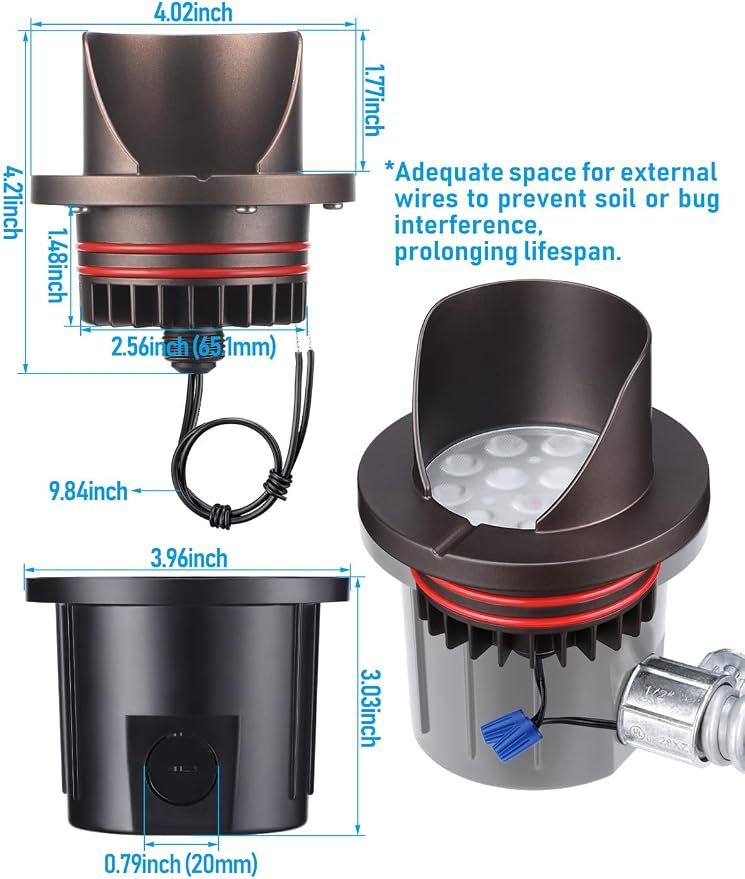 LEONLITE Dia. 4 Inch Well Lights Landscape LED In Ground, Shielded Top - Image 7