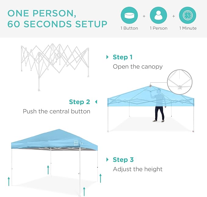 Best Choice Products 8x8ft Pop Up Canopy Tent, Outdoor Shade, 1 Person 1 Minute - Image 2