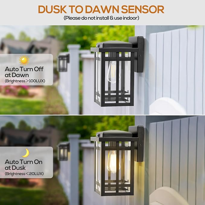 2 Packs Dusk to Dawn Outdoor Wall Lighting 9.76'', Exterior Light Fixture Wall - Image 2