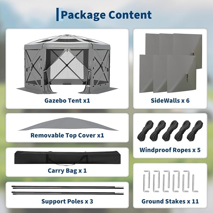 13x13FT 6-Sided Pop Up Gazebo Tent，One-Push Setup Canopy Tent - Image 10