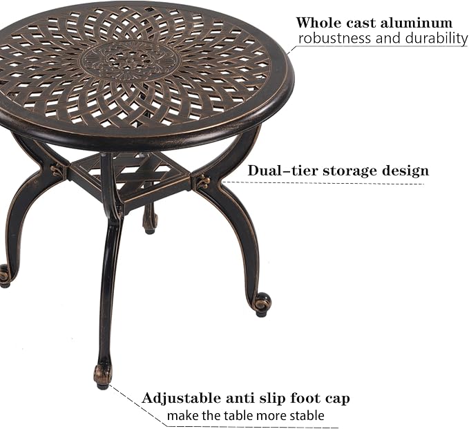 Cast Aluminum Outdoor Side Table, All Weather Round Small Coffee Table - Image 5