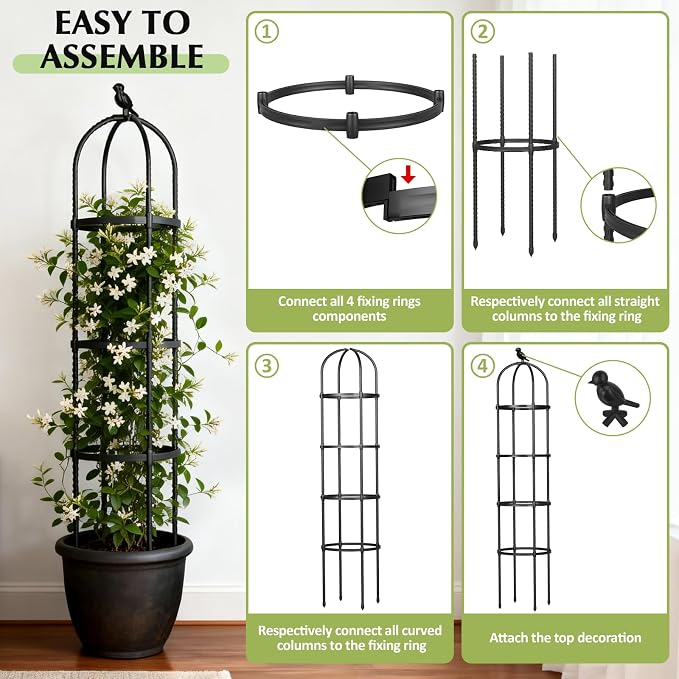 Garden Obelisk Trellis for Climbing Plants Outdoor, 6.2 FT Tomato Cage - Image 8