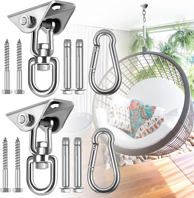 2 Pack Hammock Hanging Kit, Hanging Chair Hardware 360°Rotating Hammock Hooks by JACNITAD