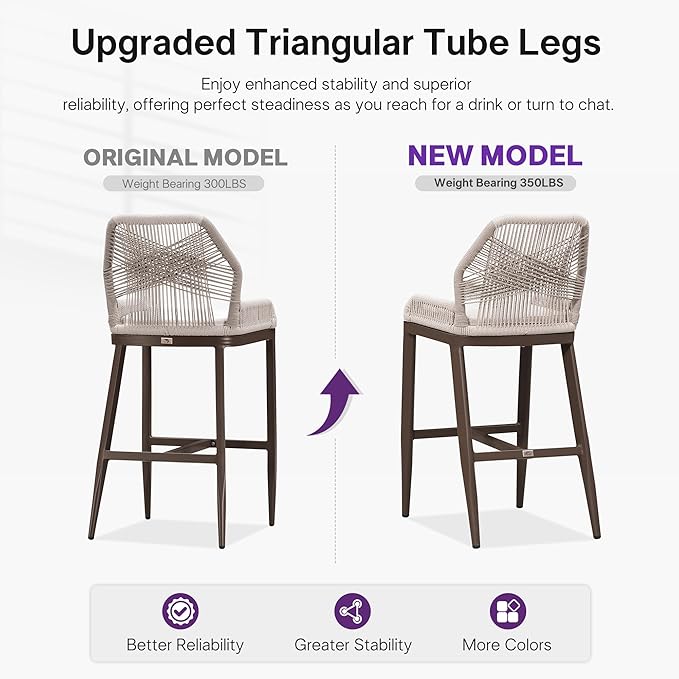 PURPLE LEAF Bar Stools Set of 4 Outdoor Bar Height Metal Stools Modern Wicker - Image 9