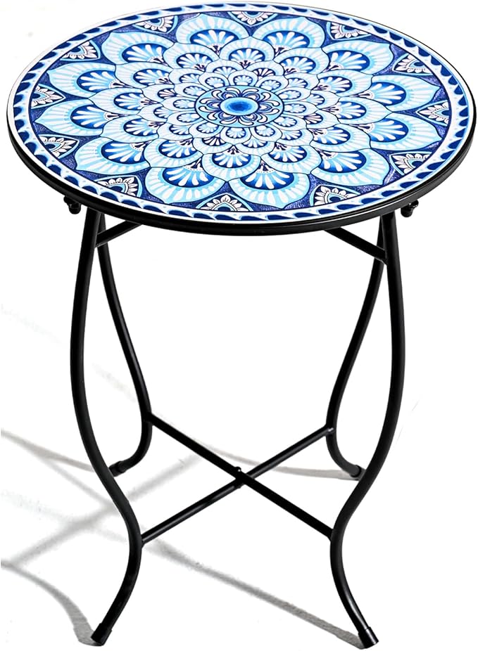Round Side Table, Indoor Outdoor Small Side Table, Weather Resistant Black by Aonagi
