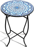Round Side Table, Indoor Outdoor Small Side Table, Weather Resistant Black by Aonagi