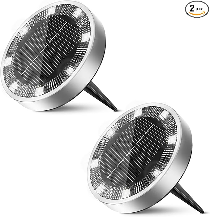 2 Pack Solar Ground Lights Outdoor, 8 LED Mini Flat Solar Disk Lights, IP65 by Unknown