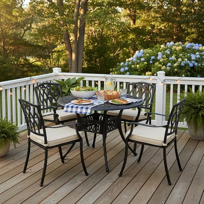 Tangkula 36 Inch Outdoor Dining Table, Round Cast Aluminum Patio Dining Table - Image 4