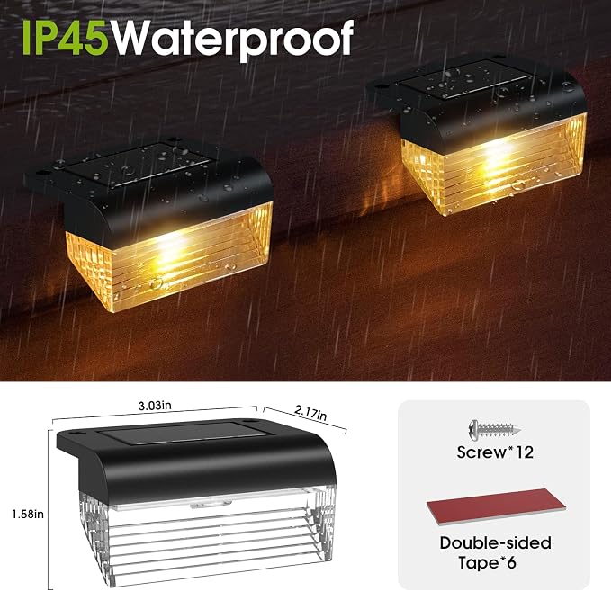 TIJNN Solar Deck Lights, Outdoor Lighting Solar Fence Light Waterproof Backyard - Image 6