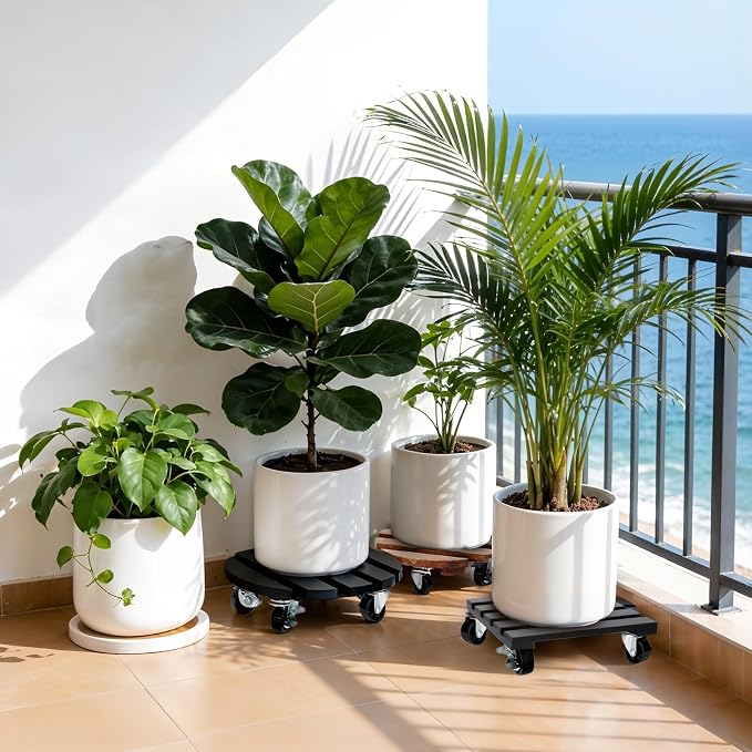 2 Pack Plant Stand with Wheels, Plant Caddies with 360° Lockable Smooth Sliding - Image 2