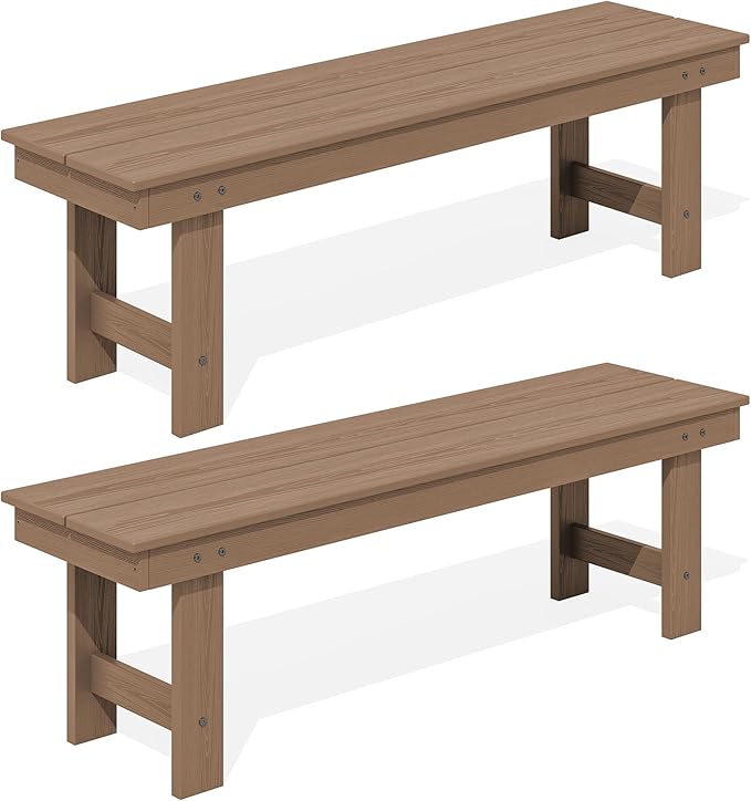SERWALL 2-Person Outdoor Bench Backless, HDPE Outdoor Benches Weatherproof by SERWALL