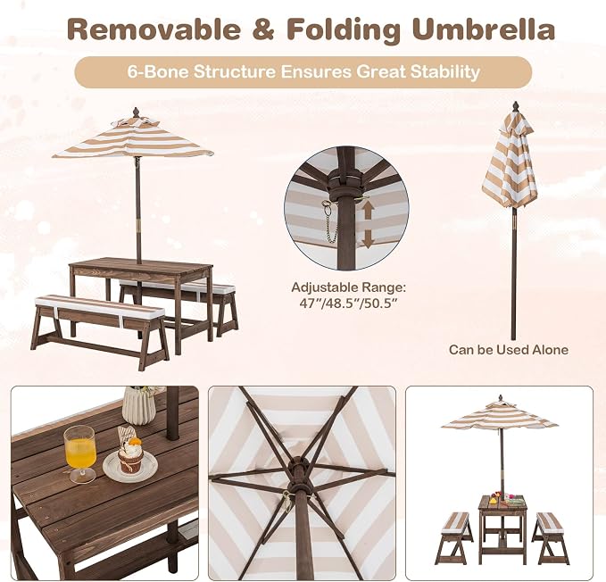 HONEY JOY Kids Picnic Table, Outdoor Wooden Table & Bench Set w/Removable - Image 3