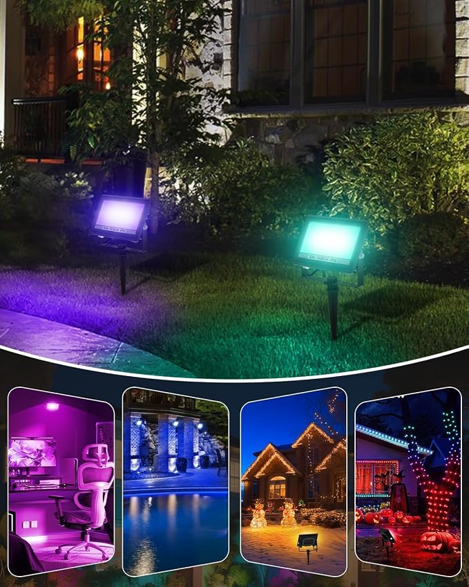 T-SUN Christmas LED Flood Light, 30W RGBCW Dimmable Outdoor Smart Lights - Image 8
