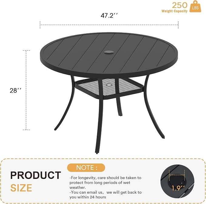 VICLLAX 47.2" Outdoor Round Patio Table - Image 3
