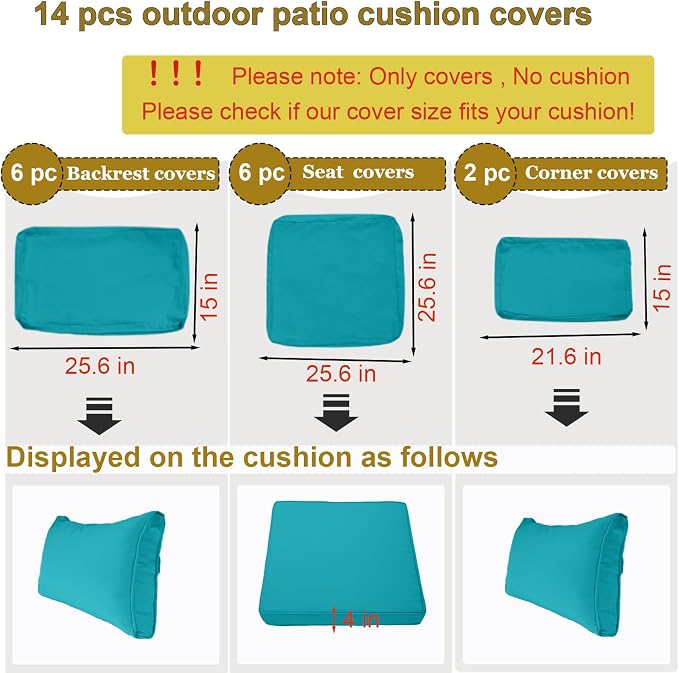 14 Piece Outdoor Patio Cushion Cover Replacement, Waterproof Patio Cushion - Image 2