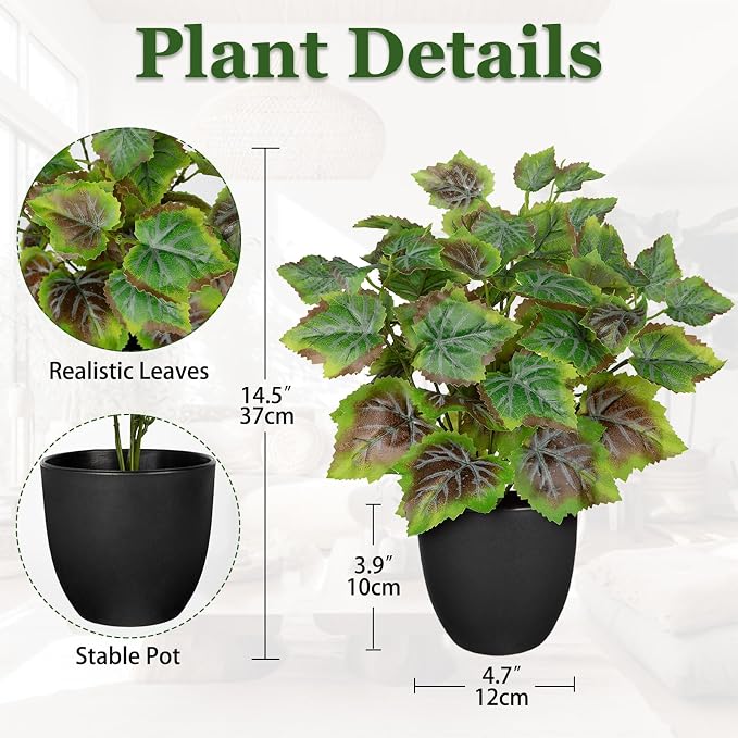 14.5" Artificial Plants Indoor Home Decor, Fake Potted Silk Plants - Image 2