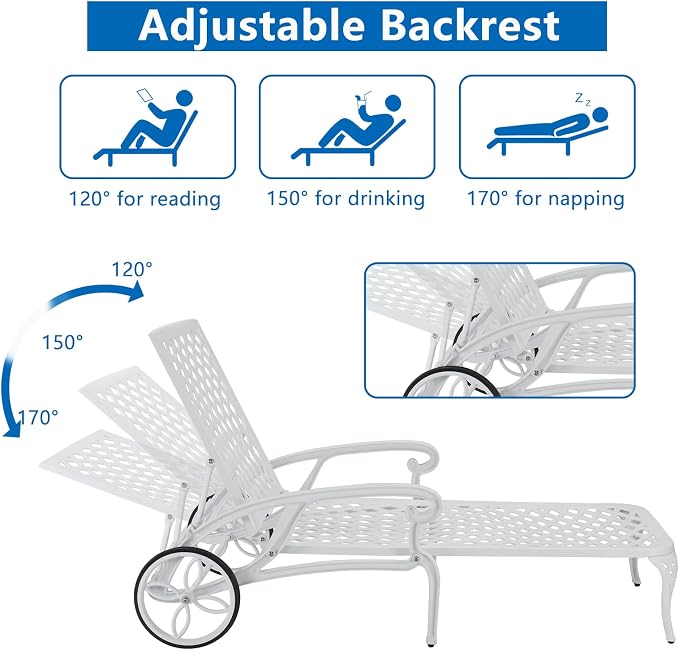 VINGLI Cast Aluminum Outdoor Chaise Lounge Chair - Image 5