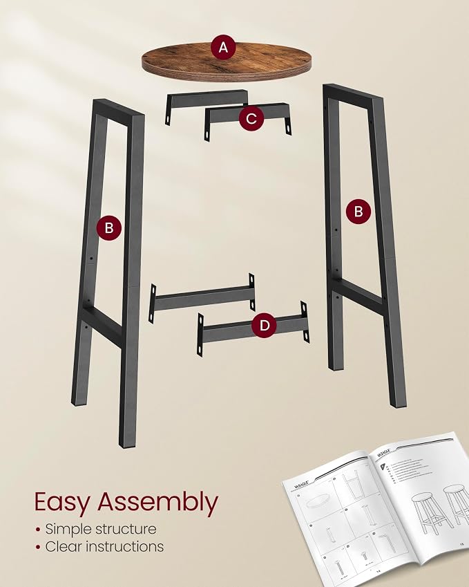 VASAGLE Bar Stools, Steel Frame, 25.2 Inch Tall, - Image 6