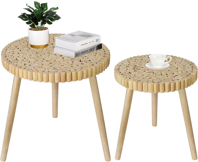 Round Coffee Table Set of 2, Farmhouse Nesting Coffee Table, Small Circle Wood by ZYBTtoCreateHappyMemories