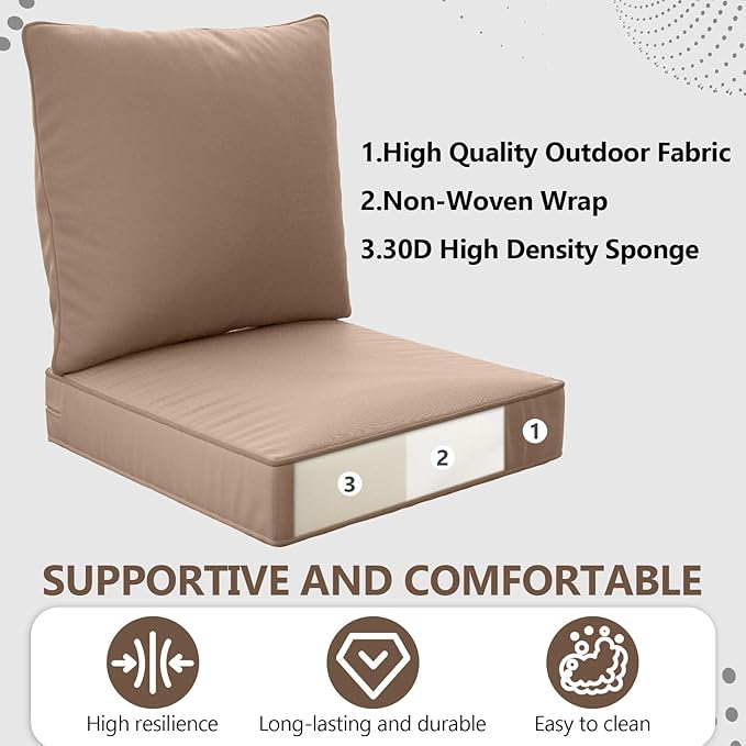 22" x 22" x 6" Outdoor Deep Seat Cushions Set - Image 3