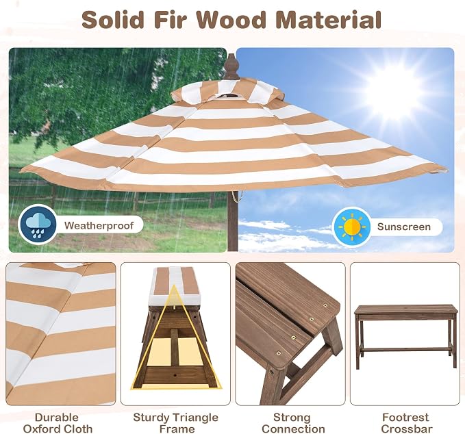 HONEY JOY Kids Picnic Table, Outdoor Wooden Table & Bench Set w/Removable - Image 4