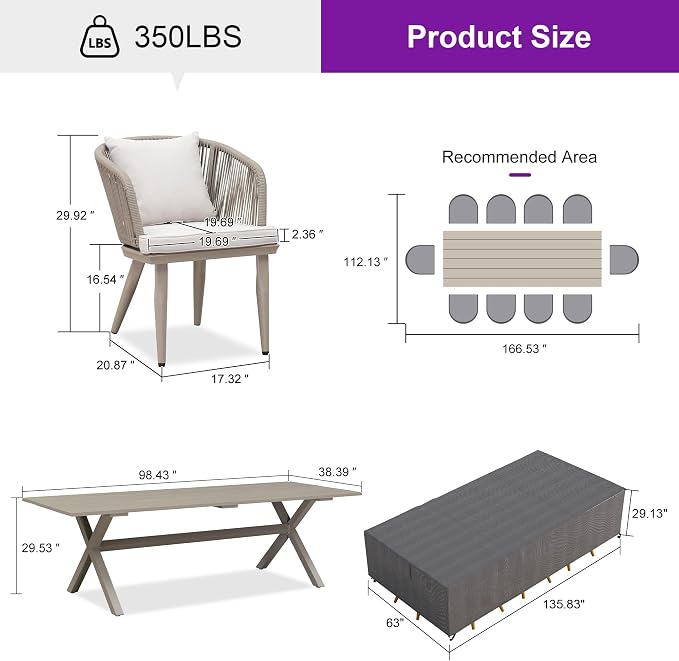 PURPLE LEAF 11 Pieces Patio Dining Set - Image 9