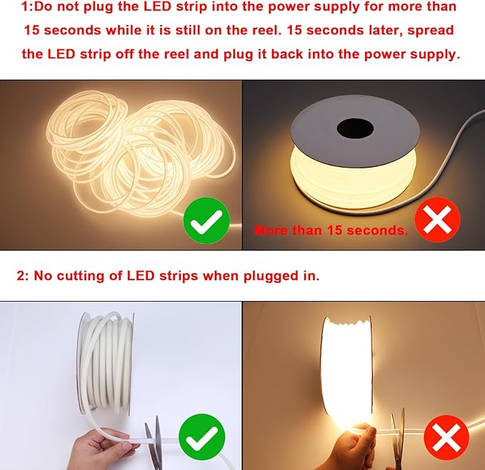 AC 110V COB LED Strip Lights Outdoor Waterproof 65.6ft, 3000K Warm White Super - Image 6